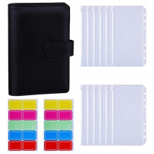 12-Piece A6 Binder Pockets Set with A6 PU Leather Binder Cover - 6-Ring Budget Binder