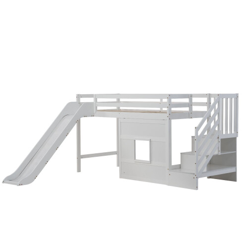 Noa and Nani Kasja Staircase Midsleeper Cabin Bed with Window & Slide in White 1