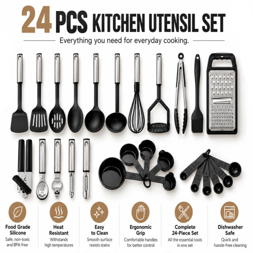 24Pcs Silicone Kitchen Utensil Set Cooking Tools