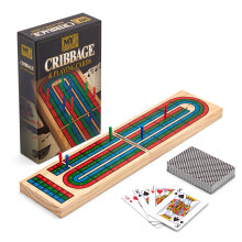 The Magic Toy Shop Traditional Wooden Cribbage Board Game Toy Folding 3 Track 9 Pegs Playing Cards