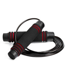 Dww-Jump Rope (black and red plus 320g weight) for children and adults, adjustable speed, ball bearing, non-slip foam handle