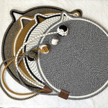 (Brown toy ball integrated mat, 50cm) Cotton Rope Woven Cat Scratcher Mat with Toy Ball, Durable Washable Cat Sleeping Bed Pad