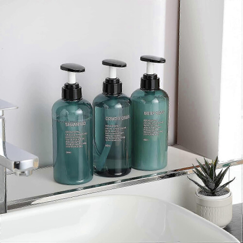 Shampoo And Conditioner Dispenser Bottles-3pcs 16.9oz/500ml Plastic Empty Refillable Pump Lotion Bottle Containers Set,blue 2