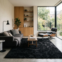 (200cm x 290cm (6ft 8" x 9ft 7"), Black) Anti Slip Shaggy Rug For Living Room Runner Carpet