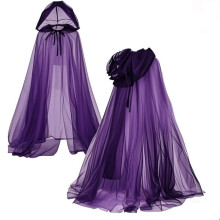 (Red 2 layers, One size fits all) Scarlet Witch Halloween Cape Cosplay Long Mesh Hooded Cloak Dark Gothic Witch Costume Accessory for Women