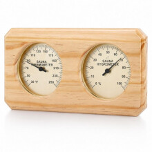 (Dual gauge) Kaitai Pine Wood Sauna Thermometer Hygrometer Mechanical Wall Mounted for Steam Room Wooden Temperature Humidity Gauge Sauna Accessories