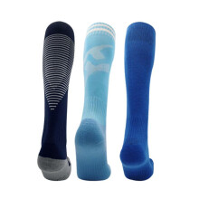 (Adult free size, color blue) Professional Outdoor Non-Slip Soccer Socks, Long Thickened Towel Bottom for Kids, Men & Women