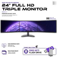 TRIPLE MONITOR FULL HD MULTI SCREEN DELL SETUP 3 x 24 1920 x 1080 HDMI DP - Refurbished
