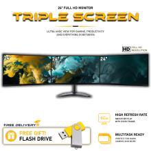 TRIPLE SCREENS FULL HD MULTI MONITOR DELL SETUP 3 x 24 1920 x 1080 HDMI DP - Refurbished