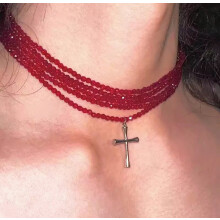 Collier rouge 2024, multi-rangs, une pièce, perles plastron personnalisées - Cadeau surprise