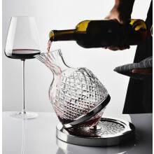 Gold Glass Base First-Level Wine Decanter + Red Stem Black Bottom Red Wine Glass Set Unique Gift Idea (Color Box) Gyroscopic Wine Decanter_Surprise G
