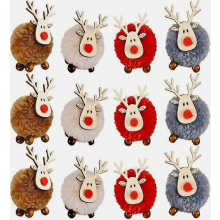 12pack Christmas Cute Wool Felt Wooden Elk Antler Pendants Christmas Tree Decorations, Lovely Deer Craft Ornament Compatible Xmas Tree Decor, Merry C