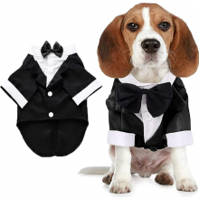 Dog Shirt Puppy Clothes, Pet Wedding Suit Compatiblemal Tuxedo With Black Bow Tie, Dog Outfit Compatible Small Medium Dogs Cats, Dog Weding Attire Dr