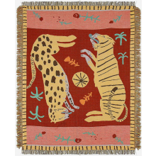 Plaid tissé style léopard et tigre 120 x 150 cm - Couverture turque réversible en coton tissé, tapi