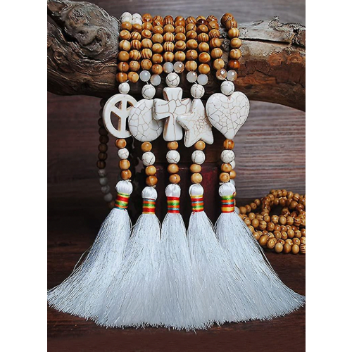 Collares estilo boho para mujer, collar largo de madera con cuentas y 1