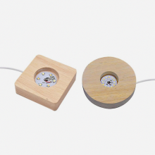 Lot de 2 présentoirs lumineux LED avec base en bois (rond + carré) - Cadeau surprise