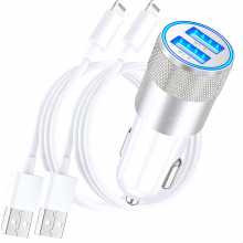Chargeur de voiture rapide pour iPhone [Certifié Apple MFi], double port USB 4,8 A, avec 2 câbles L