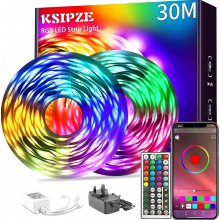 30m Led Strip Pghts(2 Rolls Of 15m) Rgb Music Sync Color Changing, Bluetooth Led Pghts With Smart App Control Remote, Led Pghts Compatible Bedroom Ro