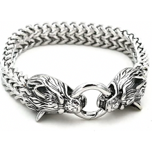 Viking Wolf Head Bracelet Compatible Men Stainless Steel King Chain Norse Jewelry Biker Amulet Odin's Wolf Bracelets_Surprise Gift
