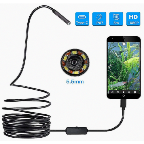 Usb Endoscope 3 In 1 Borescope 5.5mm Ultra Thin Waterproof Inspection Snake Camera Micro Usb And Type C Compatible Otg Android, Pc, Notebooks Windows