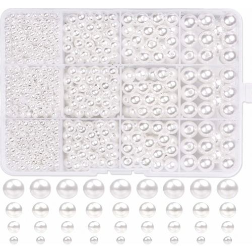 Perles de verre blanches, perles rondes imitation perle, perles blanches parfaites pour la création
