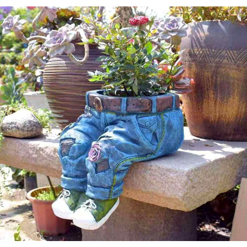 Pantalones vaqueros, macetas de resina, maceteros creativos de vaquer 1
