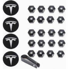 Tesla Model 3 YSX Wielkappenset met naafdoppen en wielmoerdoppen in zwart, rood, wit en grijs (inclusief 4 naafdoppen en 20 wielmoerdoppen) - Verrass