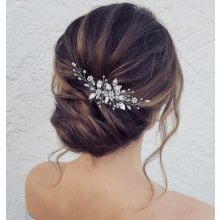 Braut-Haarkamm mit Blättern, Strass und Perlen, Blumen-Haarschmuck – Überraschungsgeschenk