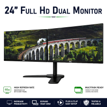 DUAL FULL HD MONITOR DELL Setup 48" 2 x 24" 1920x1080 New Dual Stand DP - Refurbished