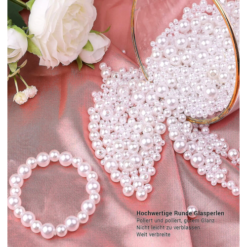 Perles de verre blanches, perles rondes imitation perle, perles blanches parfaites pour la création 2