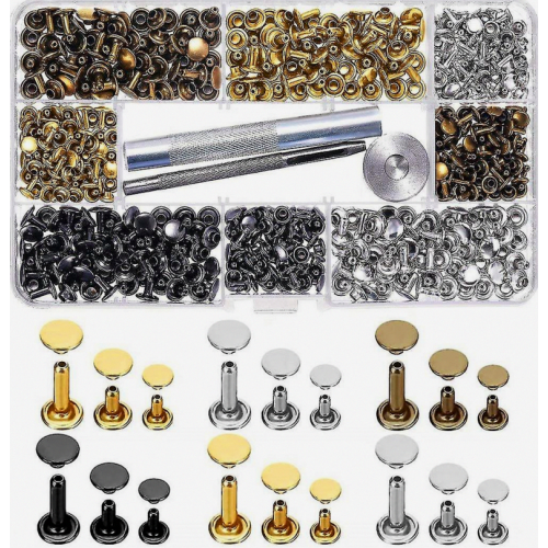 300 Pcs Leather Rivets Double Cap Rivets Kit With 3 Pc Fixing Tool Kit_Surprise Gift