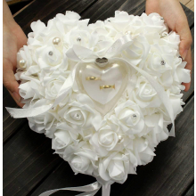 Compatible Wedding Ring Pillow, Romantic Lace Rose Wedding Heart Ring Pillow Cushion With Ribbon Pearl_Surprise Gift