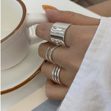 S925 Sterling Silver Rings Compatible Women Korean Circular Ring Multilayer Wide Face Ring Jewelry_Surprise Gift