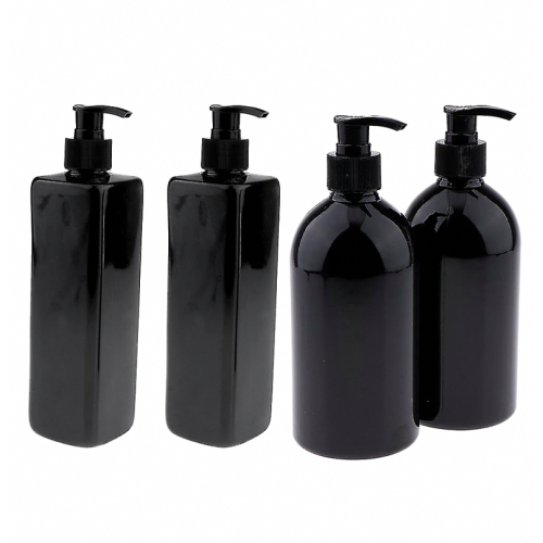 4 Pack Black 500ml Empty Plastic Pump Bottles, Refillable Bottles Compatible Lotions, Liquid, Shampoo_Surprise Gift 1