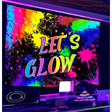 Neon verjaardagsfeest achtergrond 2,1 x 1,5 meter (7x5ft) Glow in the Dark Graffiti Spatter Happy Birthday Party Banner Fotografie Achtergrond Lets G