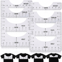 8-delige set hulpmiddelen voor het uitlijnen van T-shirts, waaronder een liniaal, geleider en centreerhulpmiddel voor T-shirts. Dit is een verrassend
