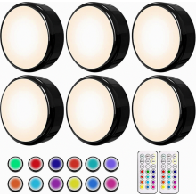 Puck Lights, 16 Colors Changeable Led Push Lights Battery Operated New Upgrade Black Dimmable Under Cabinet Lighting Wireless Under Counter Light, Wi