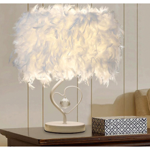Lámpara de mesa de plumas blancas, luz de noche para mesita de noche_