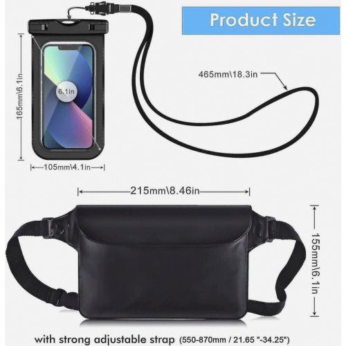 Riñonera impermeable con funda impermeable para teléfono, bolsa de pl 1