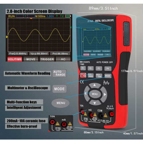 BSIDE ZT702S Digital Multimeter Auto True RMS Tranistor Probe Multimetro Meter 48M/S 10MHZ PC WaveCompatiblem Data Storage Oscilloscope_Surprise Gift 2