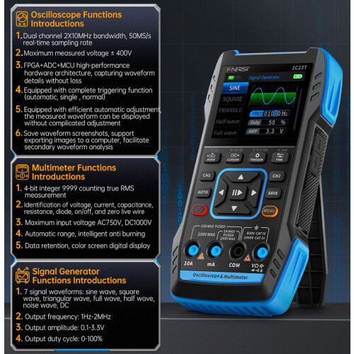 FNIRSI 2C23T 3IN1 Διπλό Κανάλι 10MHZ*2 50MS/s Ψηφ 2