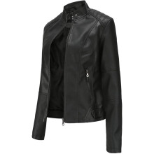 Chaqueta de Piel Sintética para Mujer Estilo Biker con Cremallera Elegante Negra L — cazadora polipiel mujer