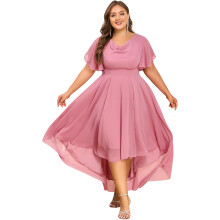 Festliches Cocktailkleid Ausgestellt Luftig Elegant Rosa XL — hochzeitsgast kleid, chiffonkleid damen, abendkleid kurz