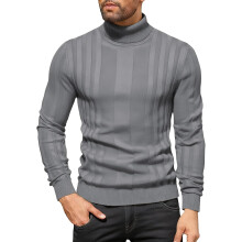 Jersey de punto para hombre cuello alto ajustado cálido elástico gris M — suéter invierno hombre