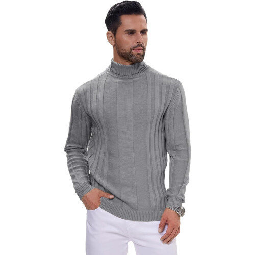 Herren Rollkragenpullover Strick Slim Fit Warm Elastisch Grau M — herrenmode winter, feinstrickpullover herren 1