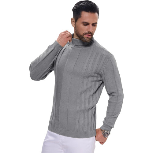 Herren Rollkragenpullover Strick Slim Fit Warm Elastisch Grau M — herrenmode winter, feinstrickpullover herren 2