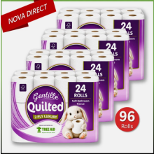 (96 Rolls (4 packs of 24)) Gentille Quilted Toilet Rolls 3ply Luxury Soft Strong Tissue