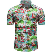 Men's Christmas Short Sleeve Shirt Multicolor Santa Surf Print XXL — funny holiday top, festive button down
