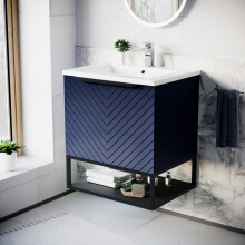 Nes Home 600mm Wall Hung Blue Drawers Basin Vanity Black Frame & Handle
