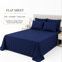 (Navy Blue, King) 100% Polycotton Flat Bed Sheets Percale Super Quality Comfortable & Soft Colourful Collection in All Sizes